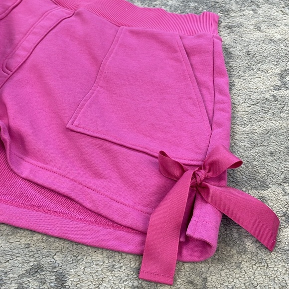 Cinq a Sept Jay Bow embellished Shorts In Pink Terry Sweat Shorts Sz L - Picture 10 of 11